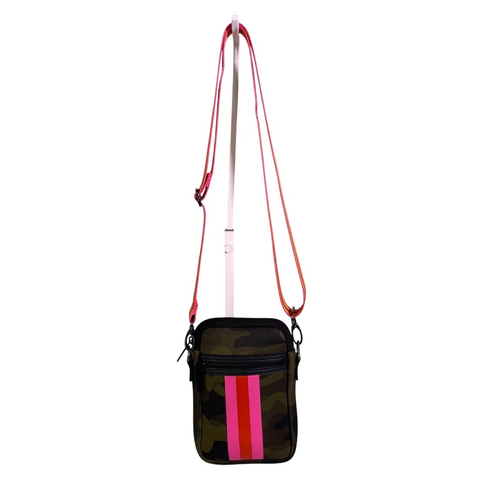 Haute Shore Camo Neoprene Crossbody Bag Pink Orange Stripe Messenger Bag